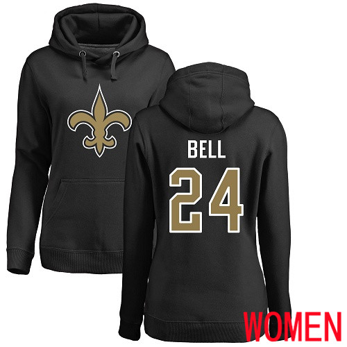 New Orleans Saints Black Women Vonn Bell Name and Number Logo NFL Football #24 Pullover Hoodie Sweatshirts